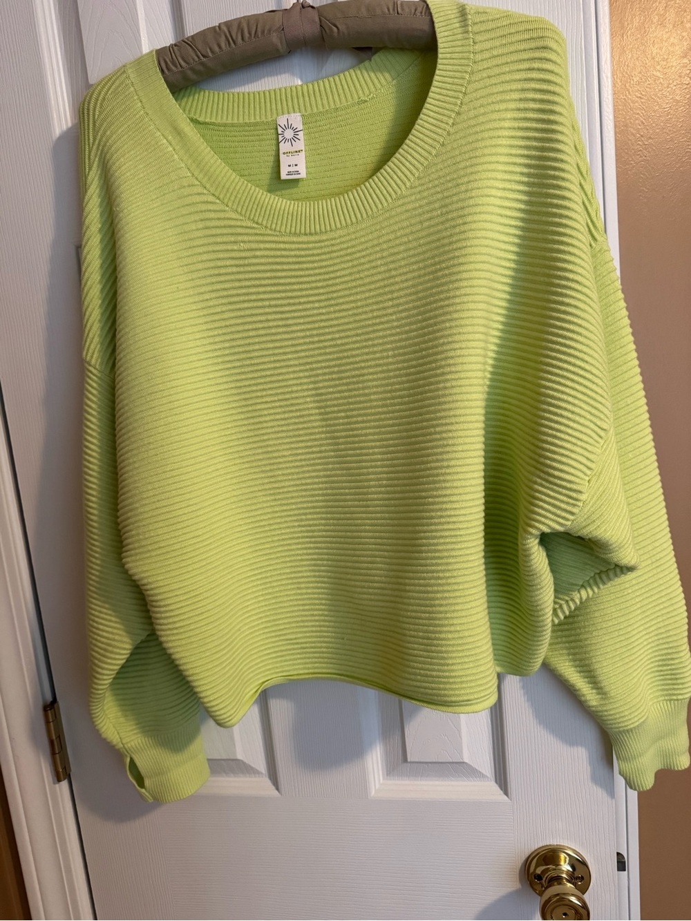 Offline by Arie Ribbed Crewneck Sweater in Lime